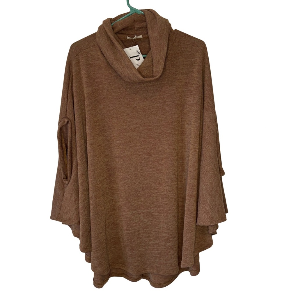 Sweet Lovely Cozy Cowl Neck Chestnut Brown Poncho